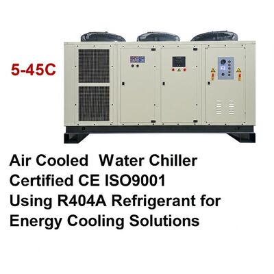 محدوده دمای محیط 5-45C خنک کننده آب خنک کننده هوا گواهینامه CE ISO9001 با استفاده از R404A خنک کننده برای راه حل های خنک کننده انرژی